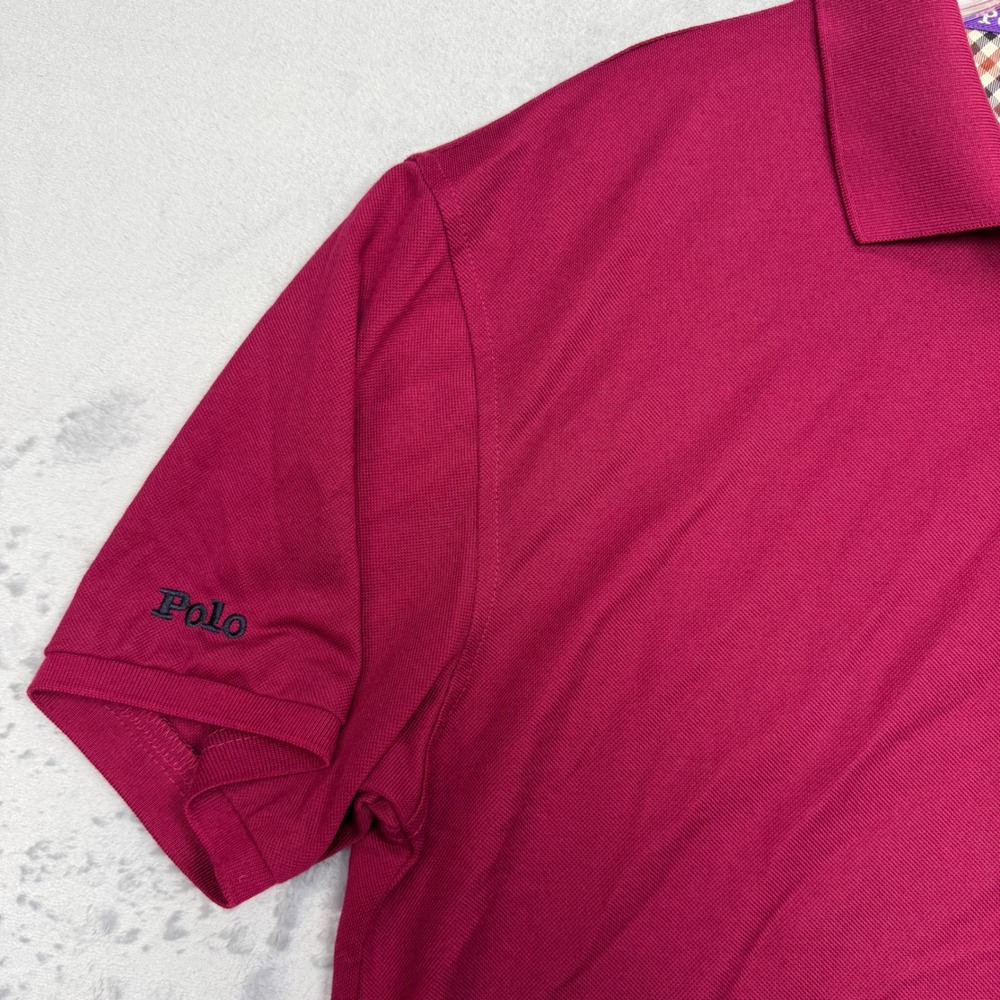 Polo Ralph Lauren Polo Shirt Women XXL Magenta Plaid Trim Pony Logo Short Sleeve - Picture 5 of 11